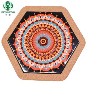 Natural Eco-Friendly Hexagon Custom Logo Ceramic Cork Trivets
