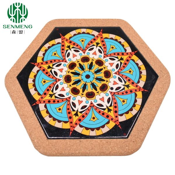 Natural Eco-Friendly Hexagon Custom Logo Ceramic Cork Trivets - 图片 2