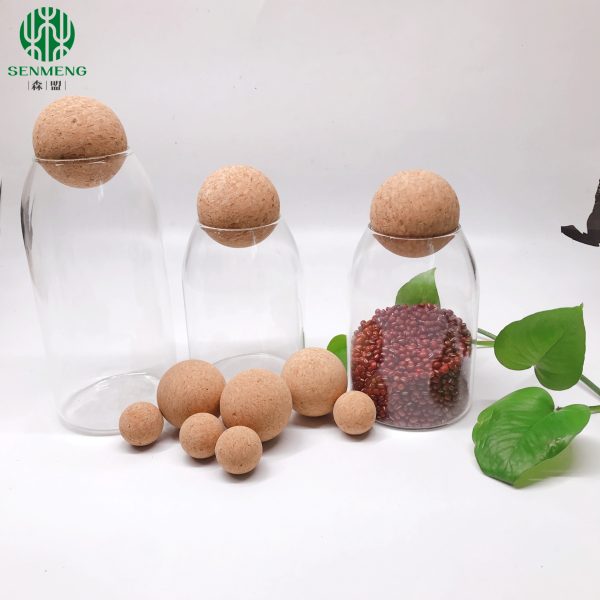 ISO Sustainable Cork Ball Lid Glass Storage Jars Dia. 80mm - 图片 2