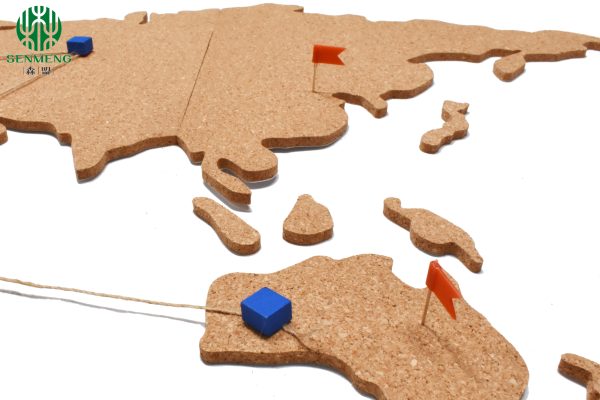 Natural Cork World Map Wall Hanging Push Pin Board for Home,School and Office Decor